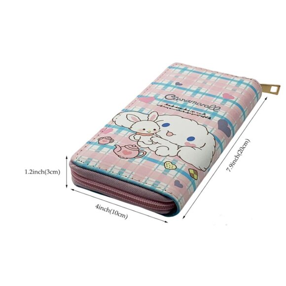 Hello Kitty & Cinnamoroll Long Wallet – Zipper Clutch with Hearts, Tea & Rabbit - Picture 2 of 5